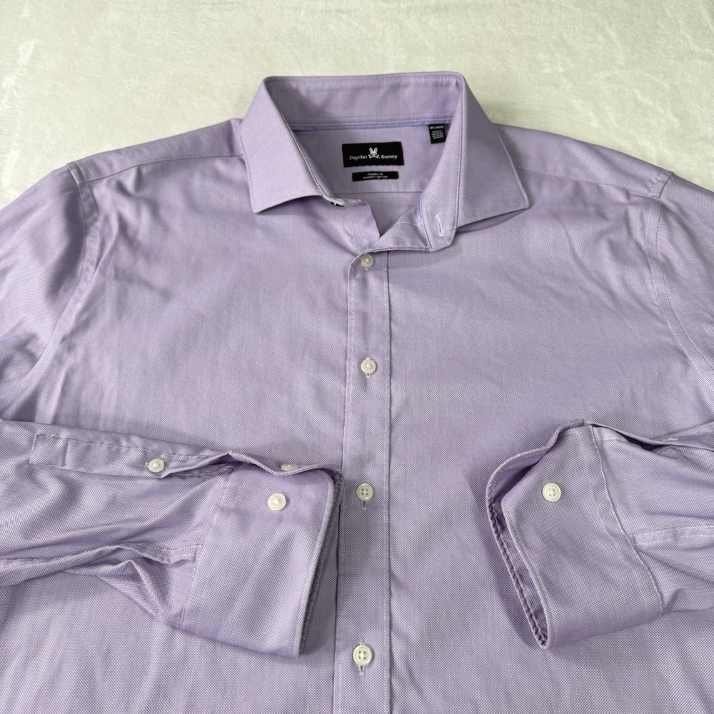 Psycho Bunny Dress Shirt Men's 16 34/35 Purple‎ Modern Fit Stretch Non-Iron